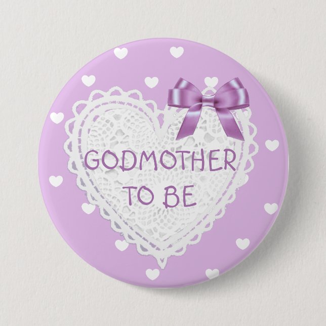 Godmutter zu lila Herzen Baby Shower Button (Vorderseite)