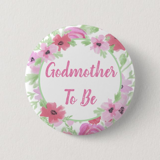 Godmutter zu Wasser Farbe Blumendusche Button (Vorderseite)