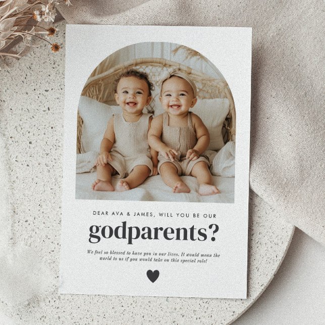 Godparents Arched Photo Proposal Boy Girl Twins Einladung (Zazzle Godparents Arched Photo Proposal Boy Girl Twins)