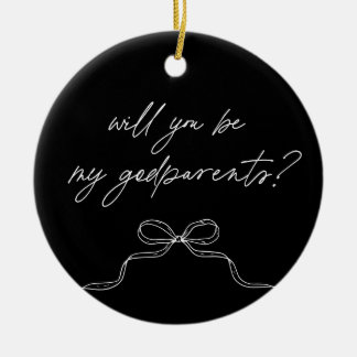 Godparents Black Handwritten Bow Proposal Keramik Ornament