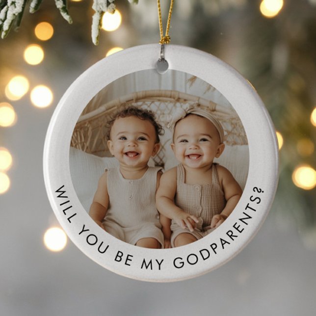 Godparents Photo Proposal Girl Boy Twins Keramik Ornament (Zazzle Godparents Photo Proposal Girl Boy Twins Ceramic Ornament (Front))