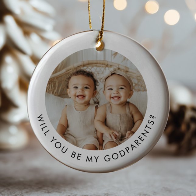 Godparents Photo Proposal Girl Boy Twins Keramik Ornament (Zazzle Godparents Photo Proposal Girl Boy Twins Ceramic Ornament (Front))