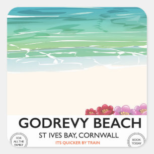 Godrevy Beach St Ives Bay, Cornwall Reiseplakat Quadratischer Aufkleber