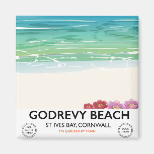 Godrevy Beach St Ives Bay, Reiseplakat Cornwall Magnet