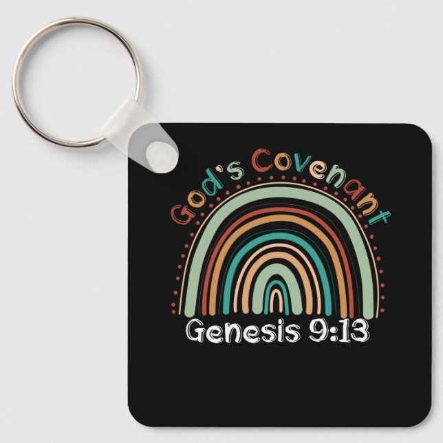 Gods Covenant Boho Rainbow Genesis 9 13 Christlich Schlüsselanhänger (Vorderseite)