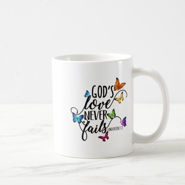God's Love Never Fails - Butterfly Art - Religious Kaffeetasse (Rechts)