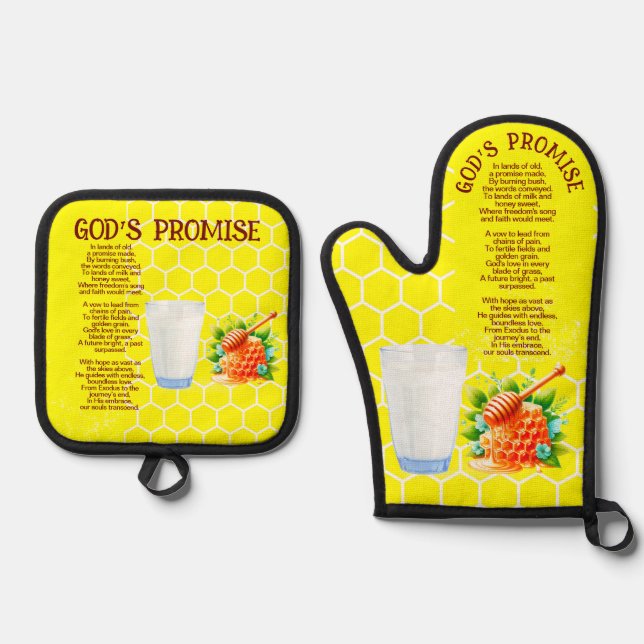 God's Promise Yellow Honey Hive Print Ofenhandschuh & Topflappen-Set (Vorderseite)