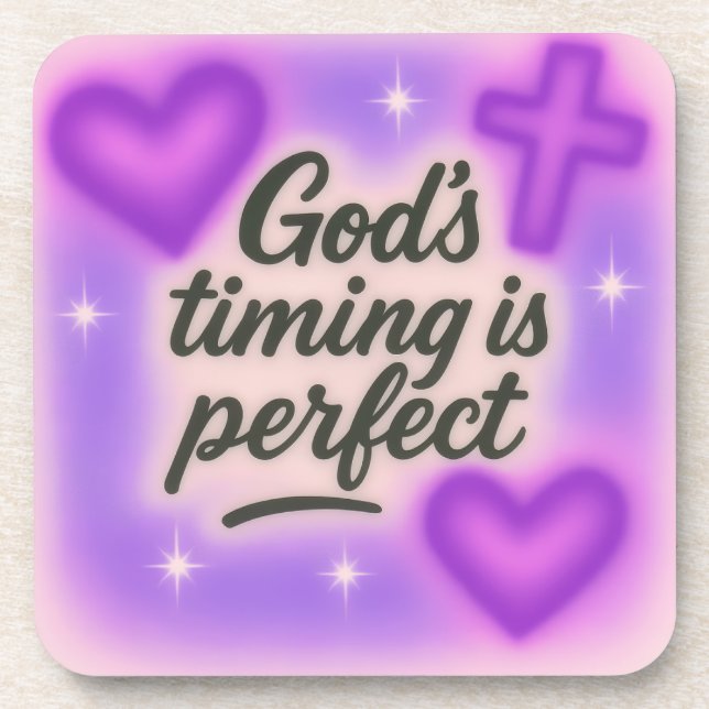 god's timing is perfect airbrush retro 90s purple  getränkeuntersetzer (Vorderseite)