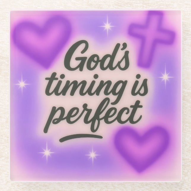 god's timing is perfect airbrush retro 90s purple  glasuntersetzer (Vorderseite)