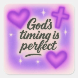 god's timing is perfect airbrush retro 90s purple  quadratischer aufkleber