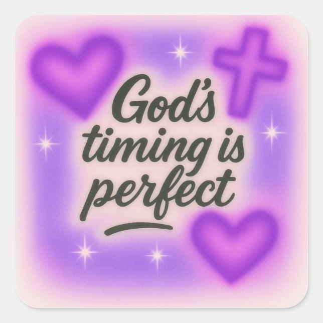 god's timing is perfect airbrush retro 90s purple  quadratischer aufkleber (Vorderseite)