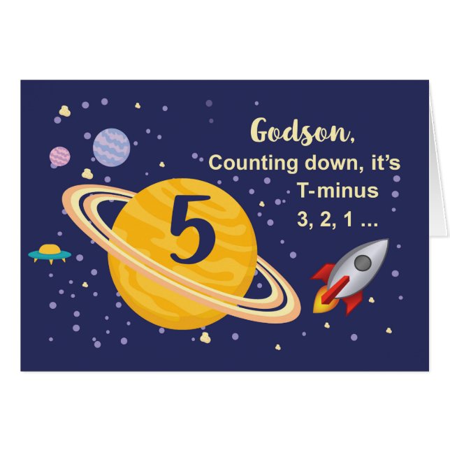 Godson 5th Birthday Planets in Outer Space (Vorderseite (Horizontal))