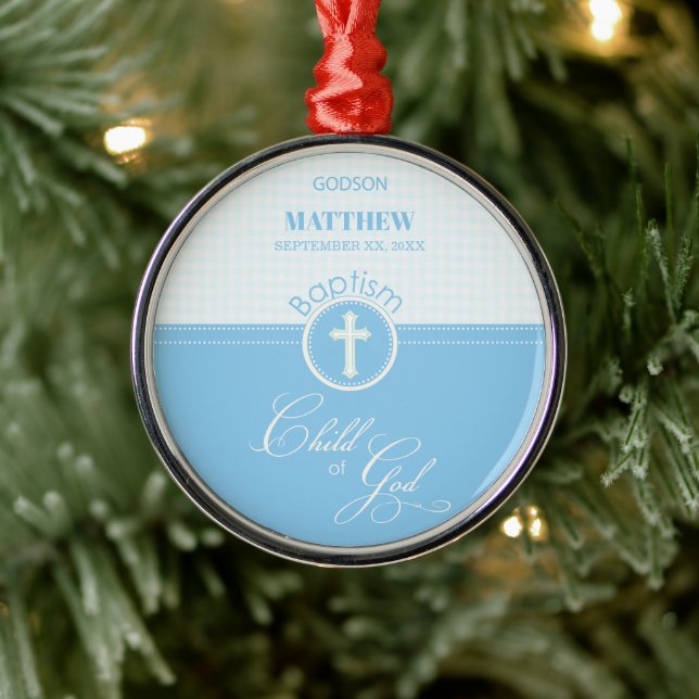 Godson Baptism Blue Child of God Personalisiert Ornament Aus Metall (Baum)