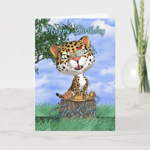 Godson Birthday Card mit Niedlichem Jaguar und But Karte