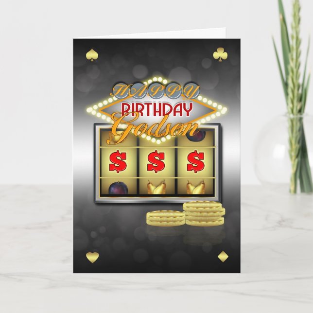 Godson Birthday Grußkarte mit Slots und Münzen Karte (Vorderseite)