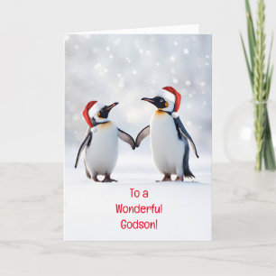 Godson Christmas Happy Holidays Cute Penguins Karte