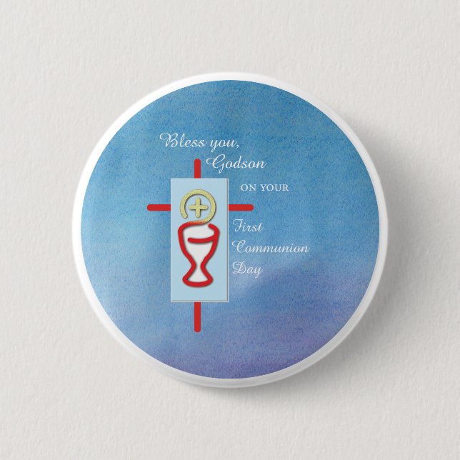 Godson, Erste Heilige Kommunion, Blau Button (Vorderseite)