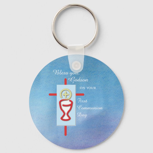Godson, Erste Heilige Kommunion, Blau Schlüsselanhänger (Vorderseite)
