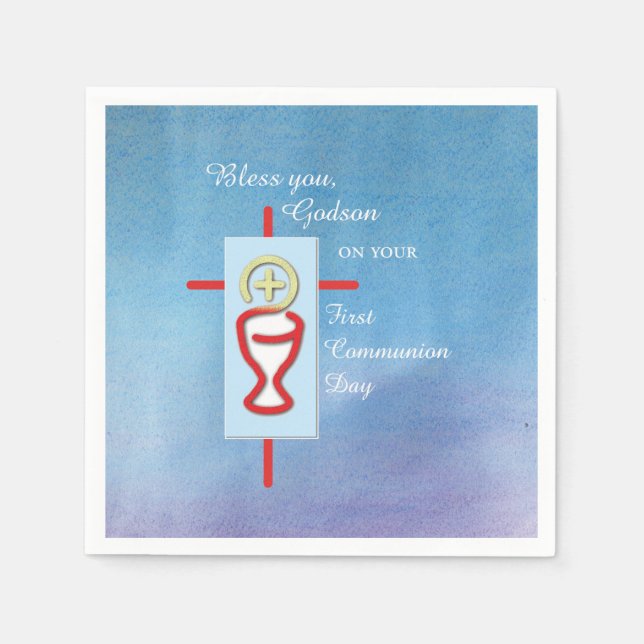 Godson, Erste Heilige Kommunion, Blau Serviette (Vorderseite)
