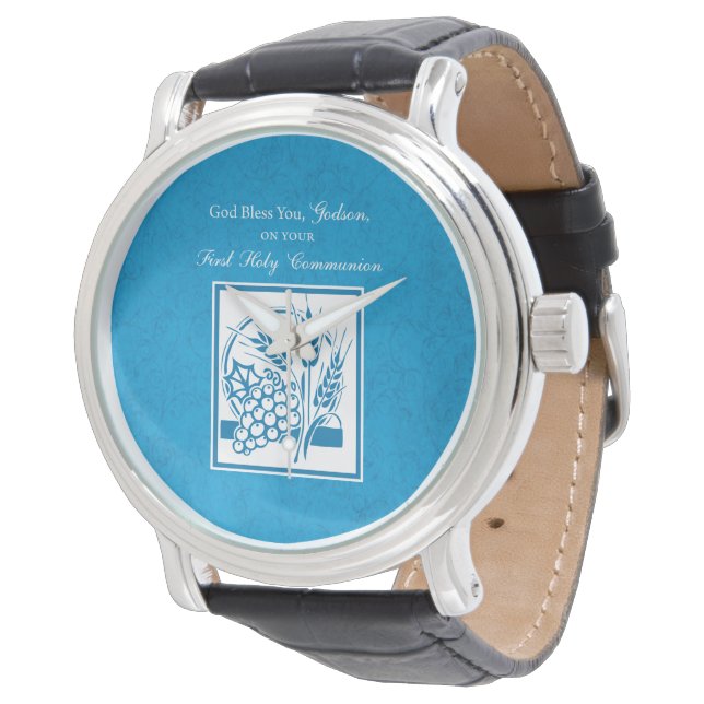 Godson First Communion, Weizen, Trauben Blau Armbanduhr (Schrägansicht)