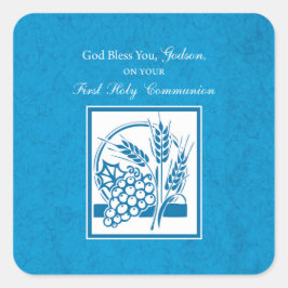 Godson First Communion, Weizen, Trauben Blau Quadratischer Aufkleber