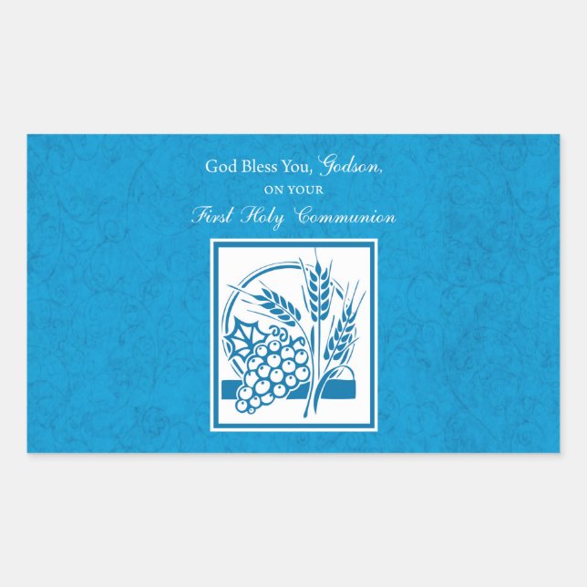 Godson First Communion, Weizen, Trauben Blau Rechteckiger Aufkleber (Vorderseite)