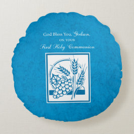 Godson First Communion, Weizen, Trauben Blau Rundes Kissen