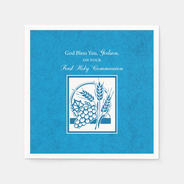 Godson First Communion, Weizen, Trauben Blau Serviette (Vorderseite)