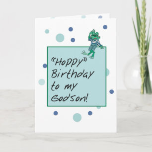 Godson Frog in Jeans, Geburtstag, Polka Dots Karte