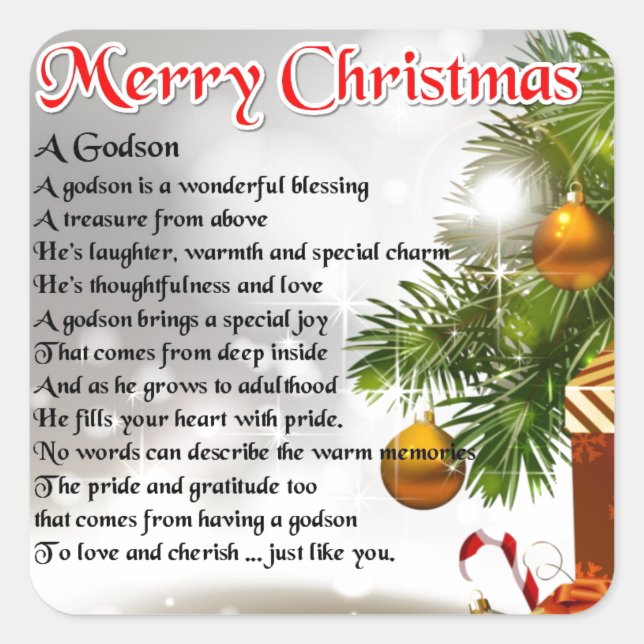 Godson Gedicht - Weihnachtsdesign Quadratischer Aufkleber (Vorderseite)