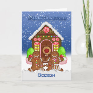 Godson Gingerbread House und Family Christmas Gree Feiertagskarte
