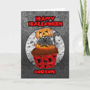Godson halloween cupcake cat, graues Tabby in eine Karte