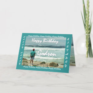 GODSON Happy Birthday - Menschen und Ozeanwellen Karte