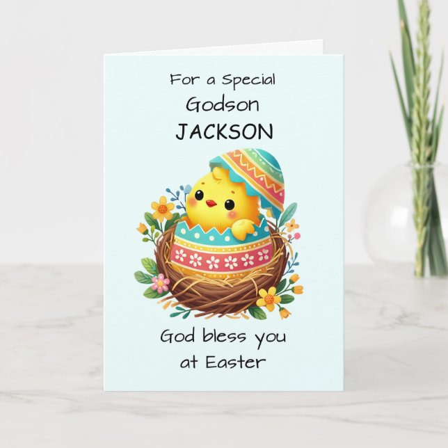 Godson Personalize Ostersegnung Chick Breaking Karte (Vorderseite)
