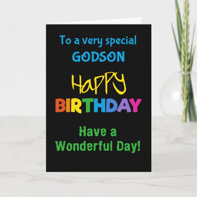 Godson Rainbow Colors on Black Birthday Card Karte (Vorderseite)