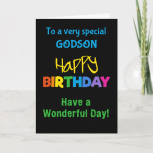 Godson Rainbow Colors on Black Birthday Card Karte