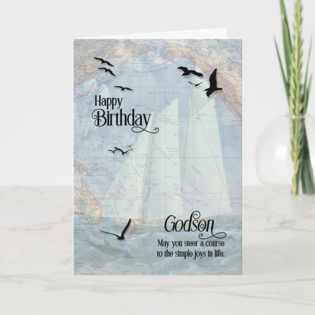 Godson's Birthday Nautical Vintag Sailboat Card Karte (Vorderseite)