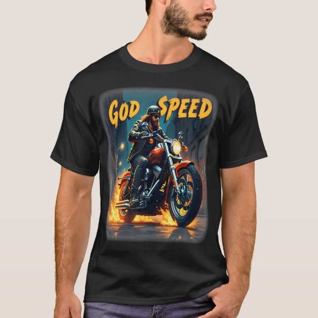 Godspeed Jesus Biker Christlich Motorrad Glauben T-Shirt (Vorderseite)