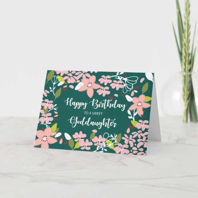 Godtochter Birthday Green Blume Karte (Vorderseite)