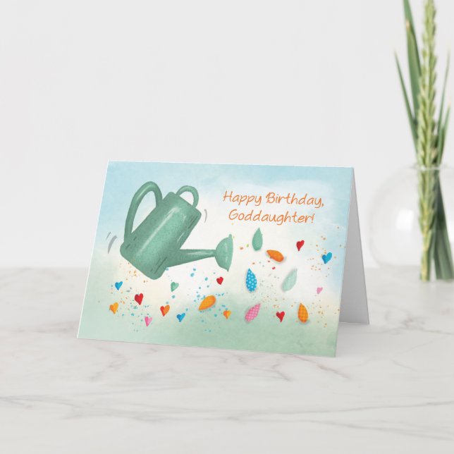 Godtochter Birthday Watering kann Herz sprinklen Karte (Vorderseite)