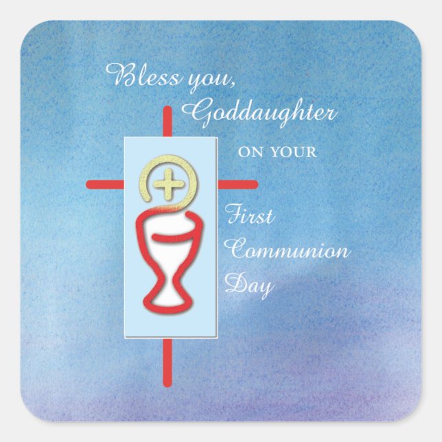 Godtochter, Erste Heilige Kommune, Türkis Quadratischer Aufkleber (Vorderseite)