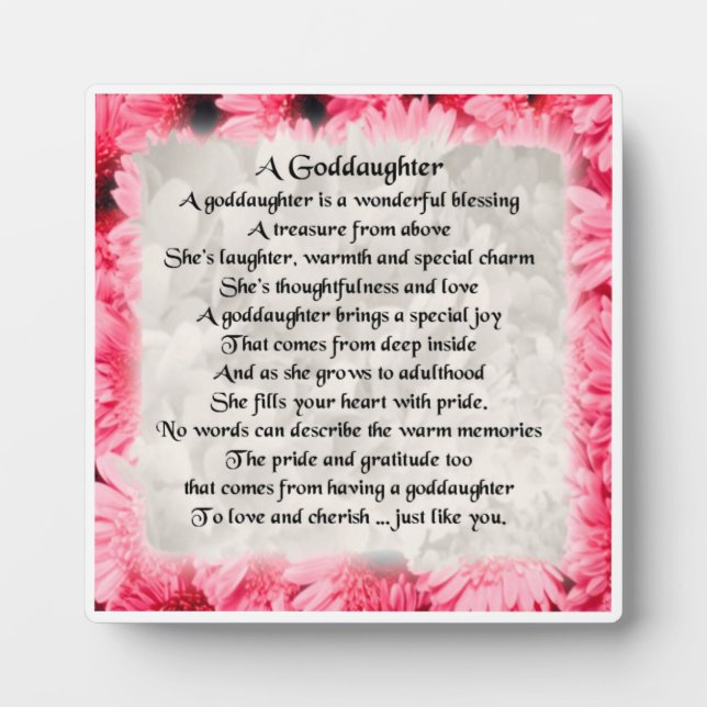 Godtochter Poem Plaque - Rosa Blumendesign Fotoplatte (Vorderseite)