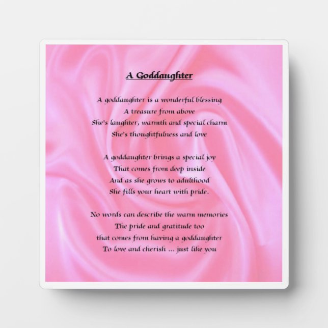 Godtochter Poem Plaque - rosa Seidendesign Fotoplatte (Vorderseite)