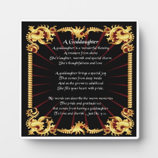 Godtochter Poem Plaque - Schwarzes Design Fotoplatte (Vorderseite)