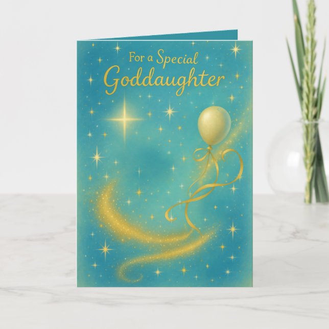 Godtochter Stars Stardust & Balloon Geburtstagkart Ankündigung (Vorderseite)