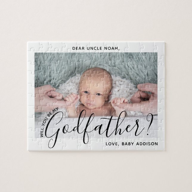 Godvater Vorschlag Simple Modern Script Baby Foto Puzzle (Horizontal)