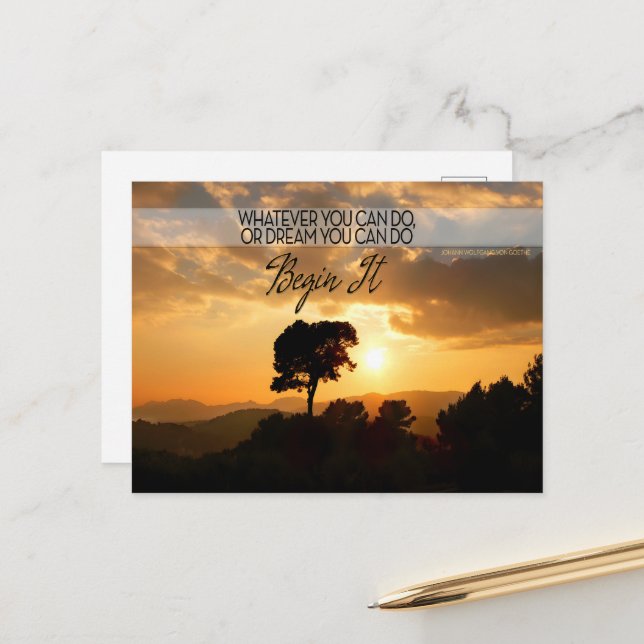 Goethe Inspiration Zitat "Beginnen Sie es! Postkarte (Vorderseite/Rückseite Beispiel)