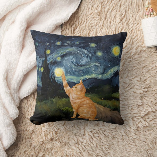 Gogh Kitty Starry Night Cat Kissen (Decke)