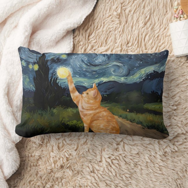 Gogh Kitty Starry Night Cat Lendenkissen (Decke)