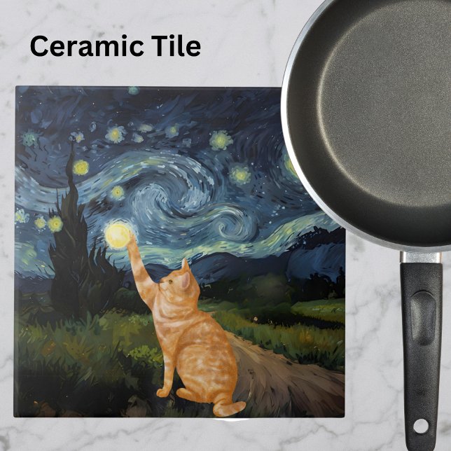 Gogh Kitty Sternennacht Katze Fliese (Von Creator hochgeladen)